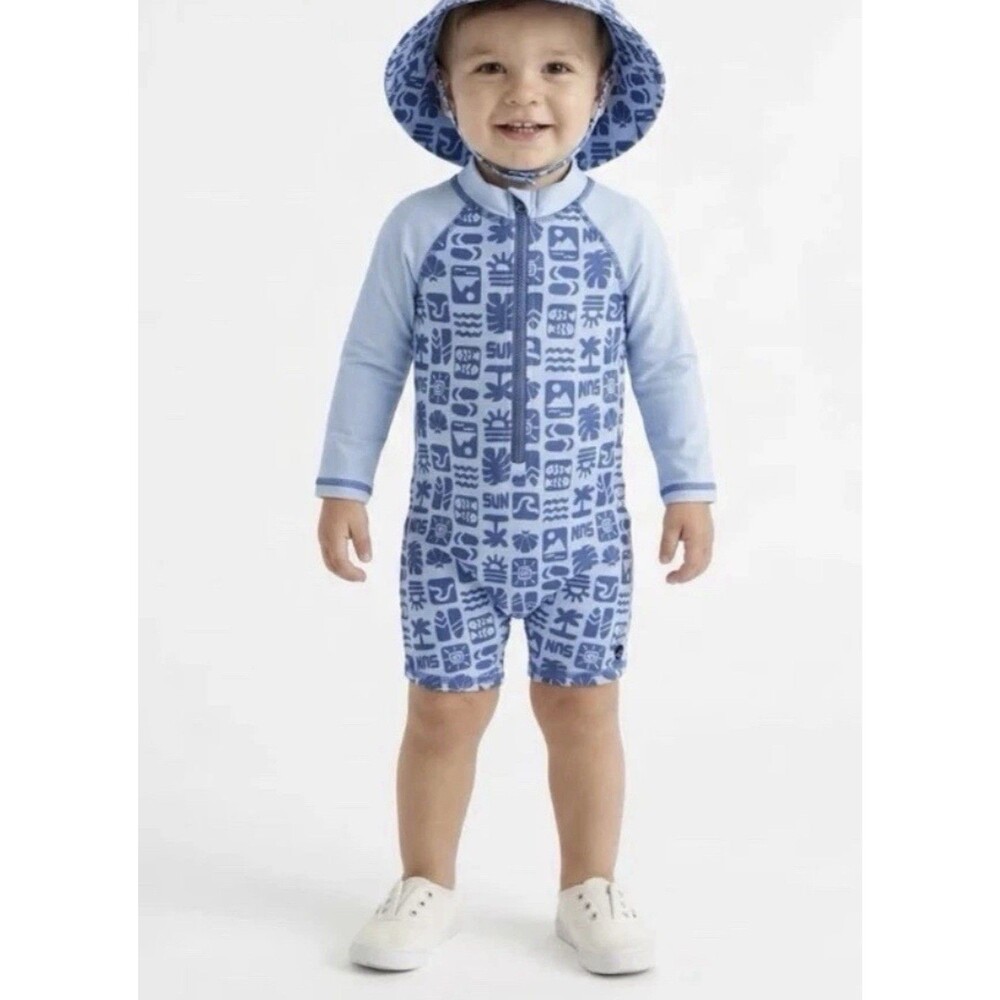 Sperry Baby Boys Rash guard Swimsuit Size 18M Blue Fish Sun Beach Lake Summer